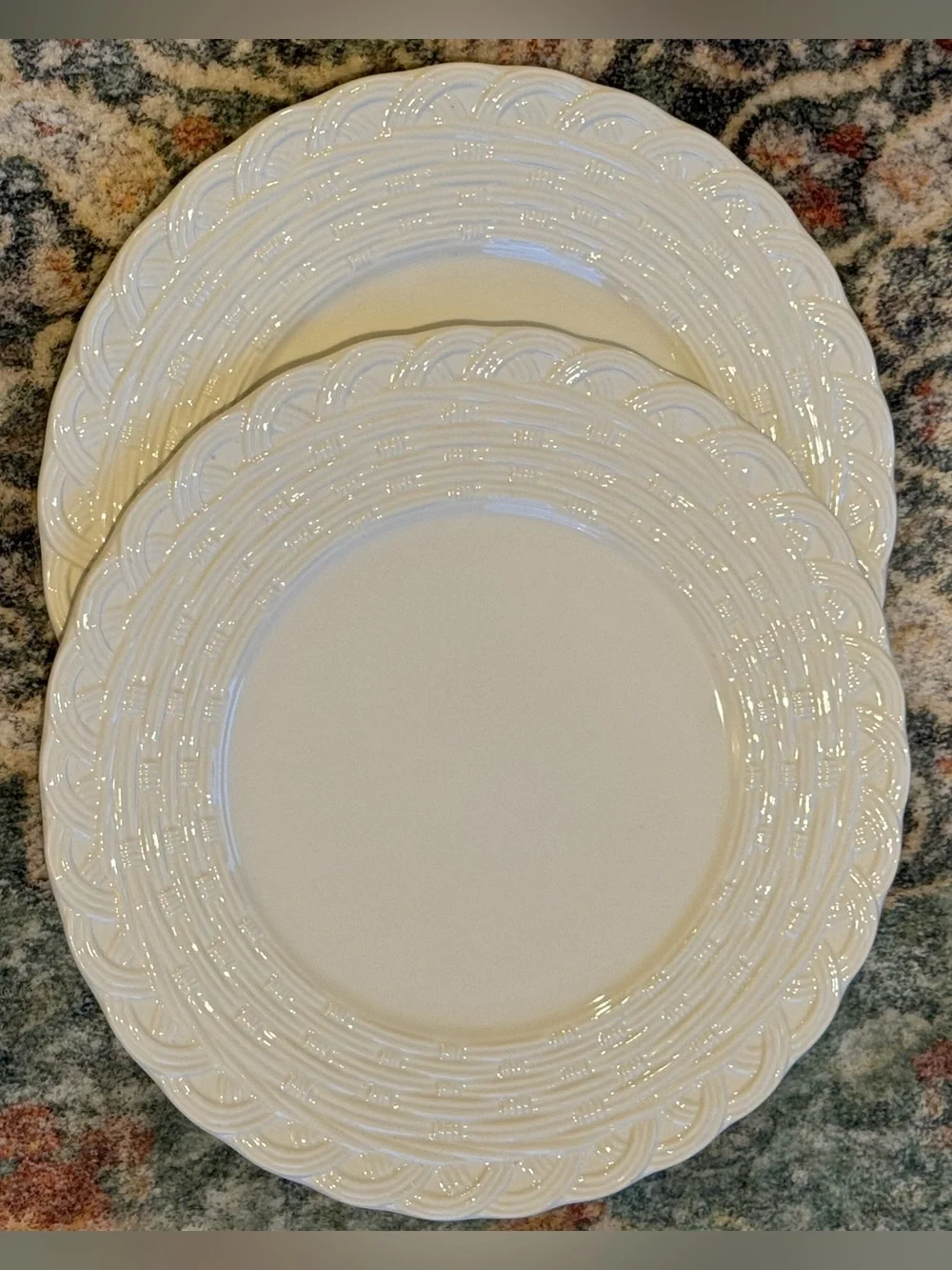 VINTAGE MIKASA Wicker White 12” Stoneware Plates- Set of 2